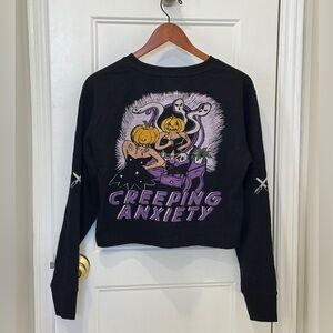 OCTOPIED MIND - Black long sleeve cropped tee - x-small